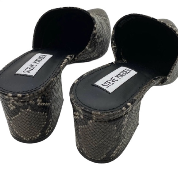 Steve Madden Bishop Black Snakeskin Block Heel Mules Size 11 - Picture 5 of 8